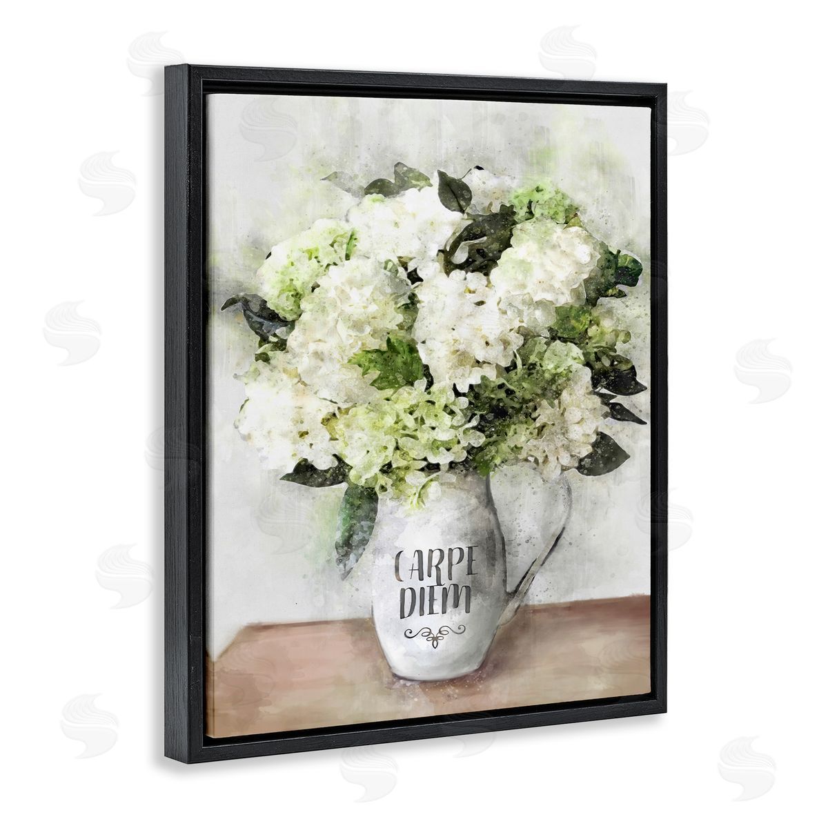 Carpe Diem White Hydrangeas Black Floating Frame Canvas Wall Art, Home Decor by Ziwei Li
