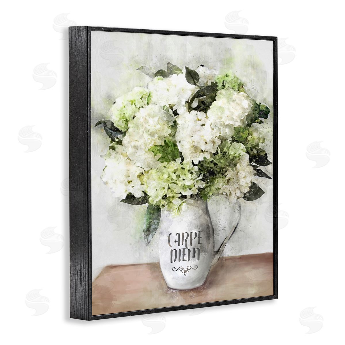 Carpe Diem White Hydrangeas Black Frame Print Wall Art, Home Decor by Ziwei Li