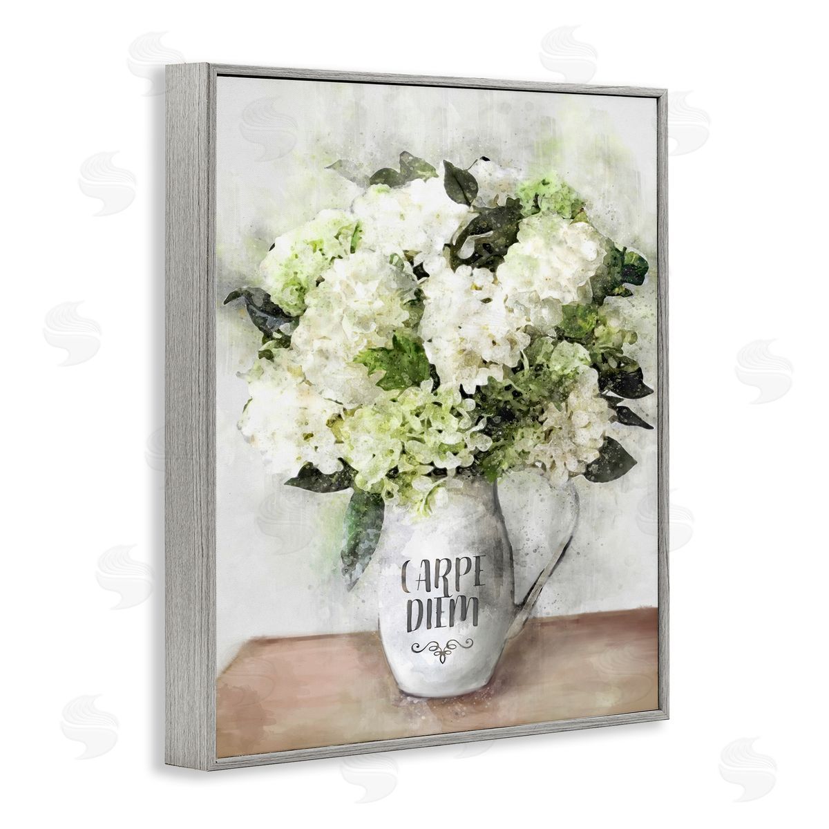 Carpe Diem White Hydrangeas Grey Frame Print Wall Art, Home Decor by Ziwei Li
