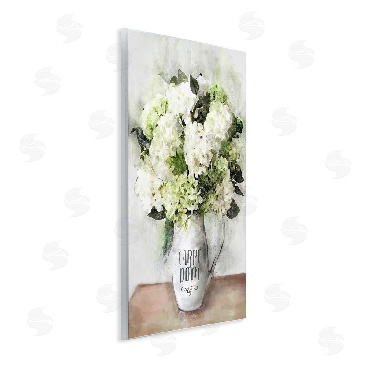 Carpe Diem White Hydrangeas Wood Plaque Wall Art, Home Decor by Ziwei Li