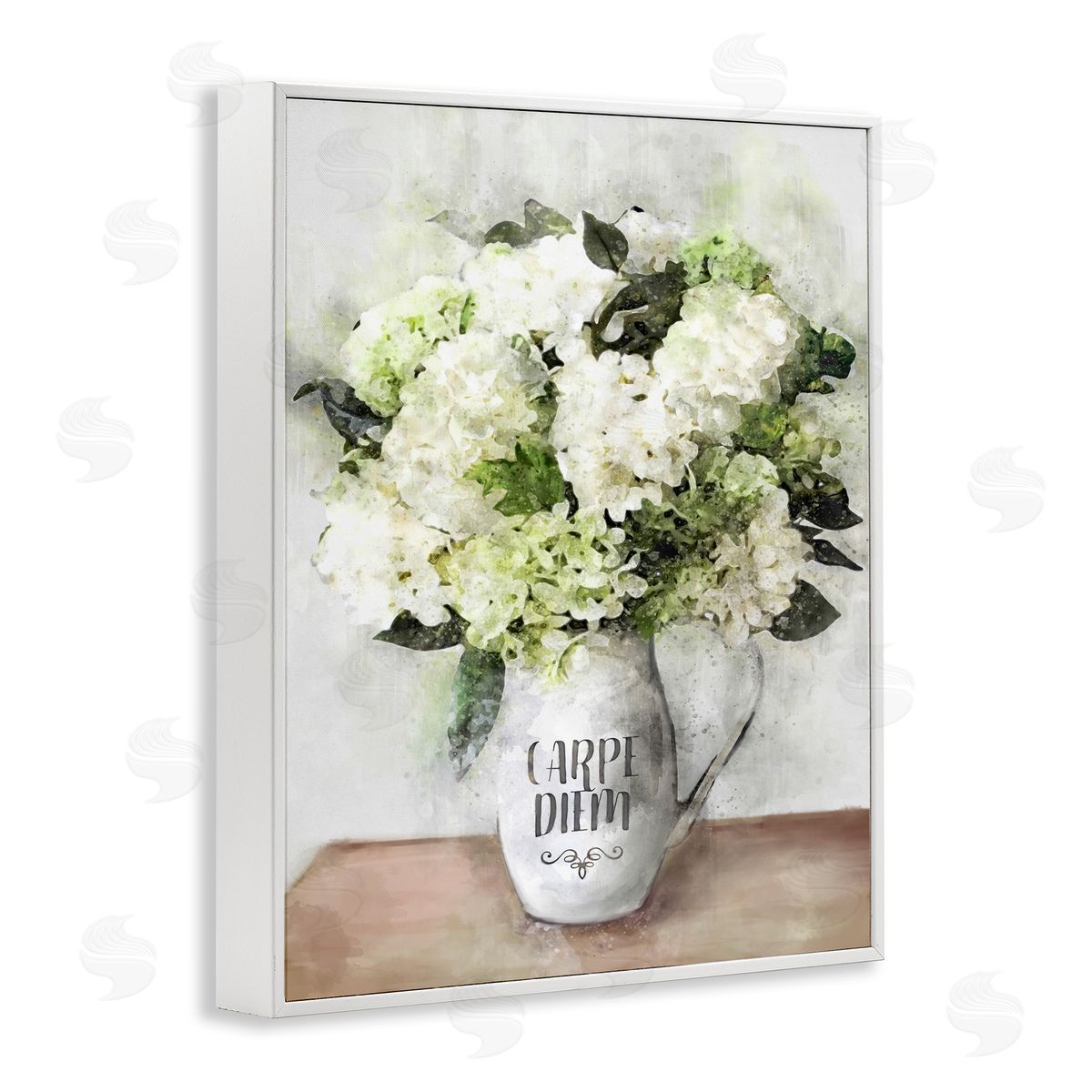 Carpe Diem White Hydrangeas White Frame Print Wall Art, Home Decor by Ziwei Li