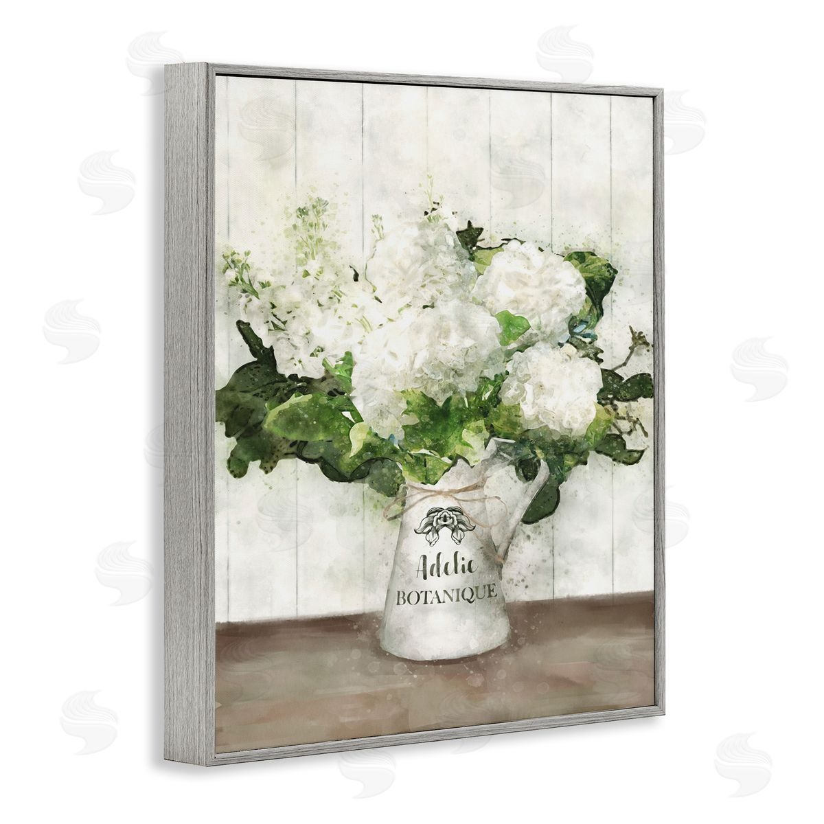 White Hydrangeas Botanique Grey Frame Print Wall Art, Home Decor by Ziwei Li