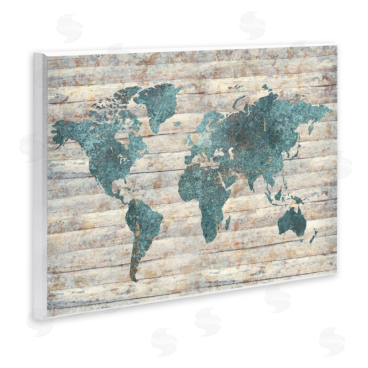Blue Map on Rustic Pattern Wood Plaque Wall Art, Home Decor by Ziwei Li