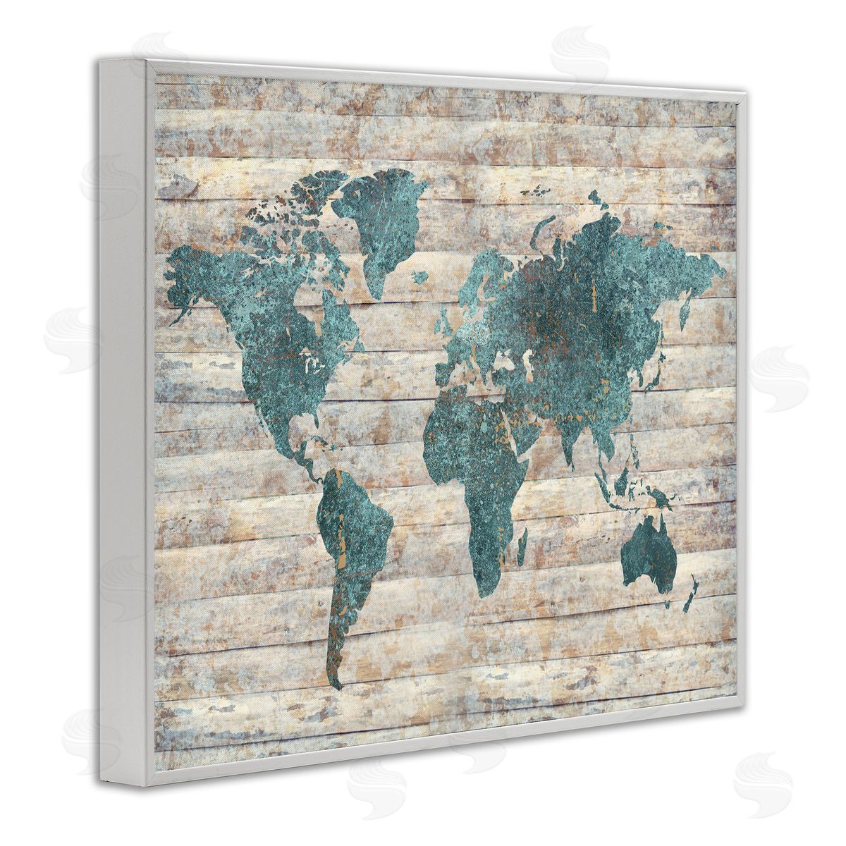 Blue Map on Rustic Pattern White Frame Print Wall Art, Home Decor by Ziwei Li