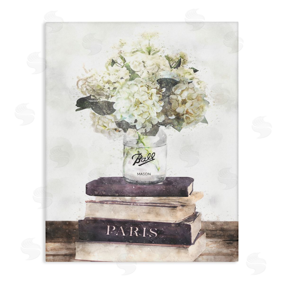 White Florals on Bookstack Canvas Wall Art, Home Decor by Ziwei Li