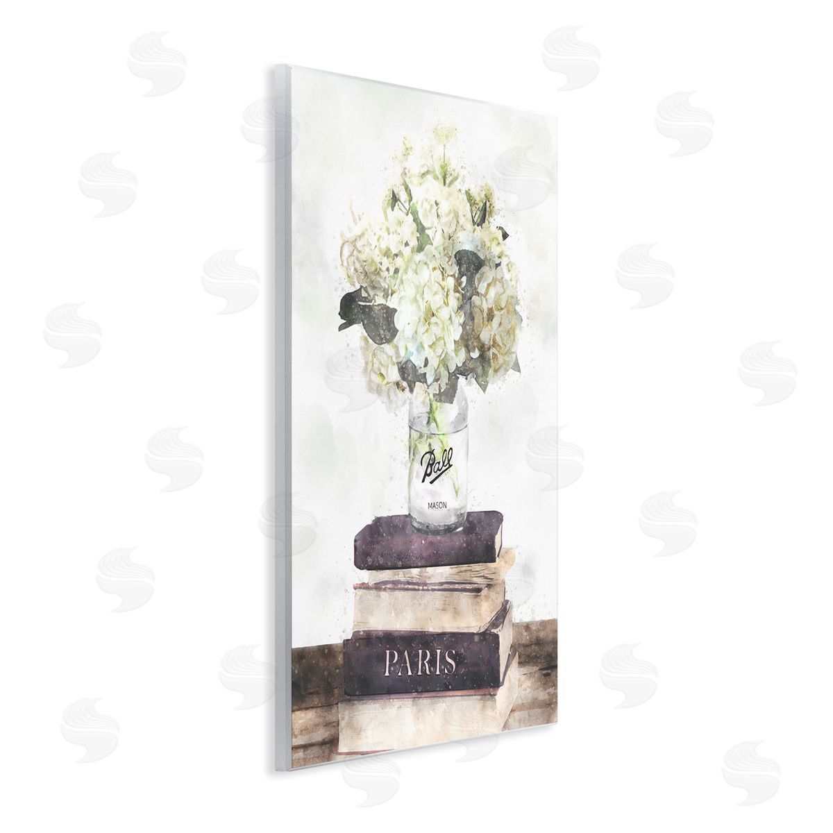 White Florals on Bookstack Wood Plaque Wall Art, Home Decor by Ziwei Li