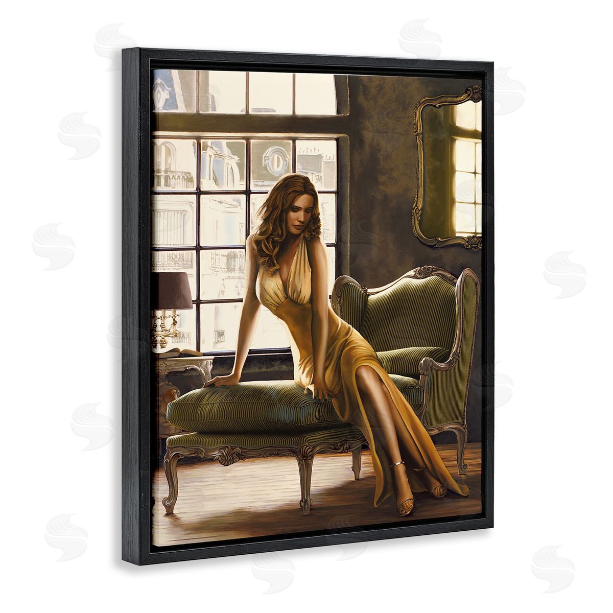 The Pose Female Portrait Black Floating Frame Canvas Wall Art, Home Decor by Thomas Page