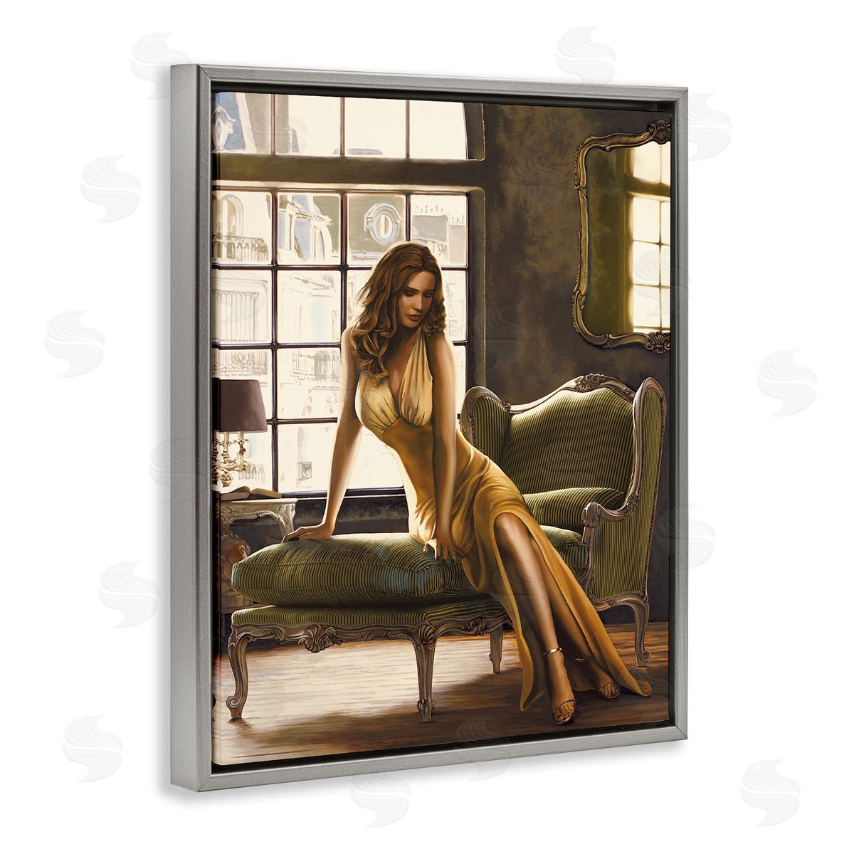 The Pose Female Portrait Grey Floating Frame Canvas Wall Art, Home Decor by Thomas Page