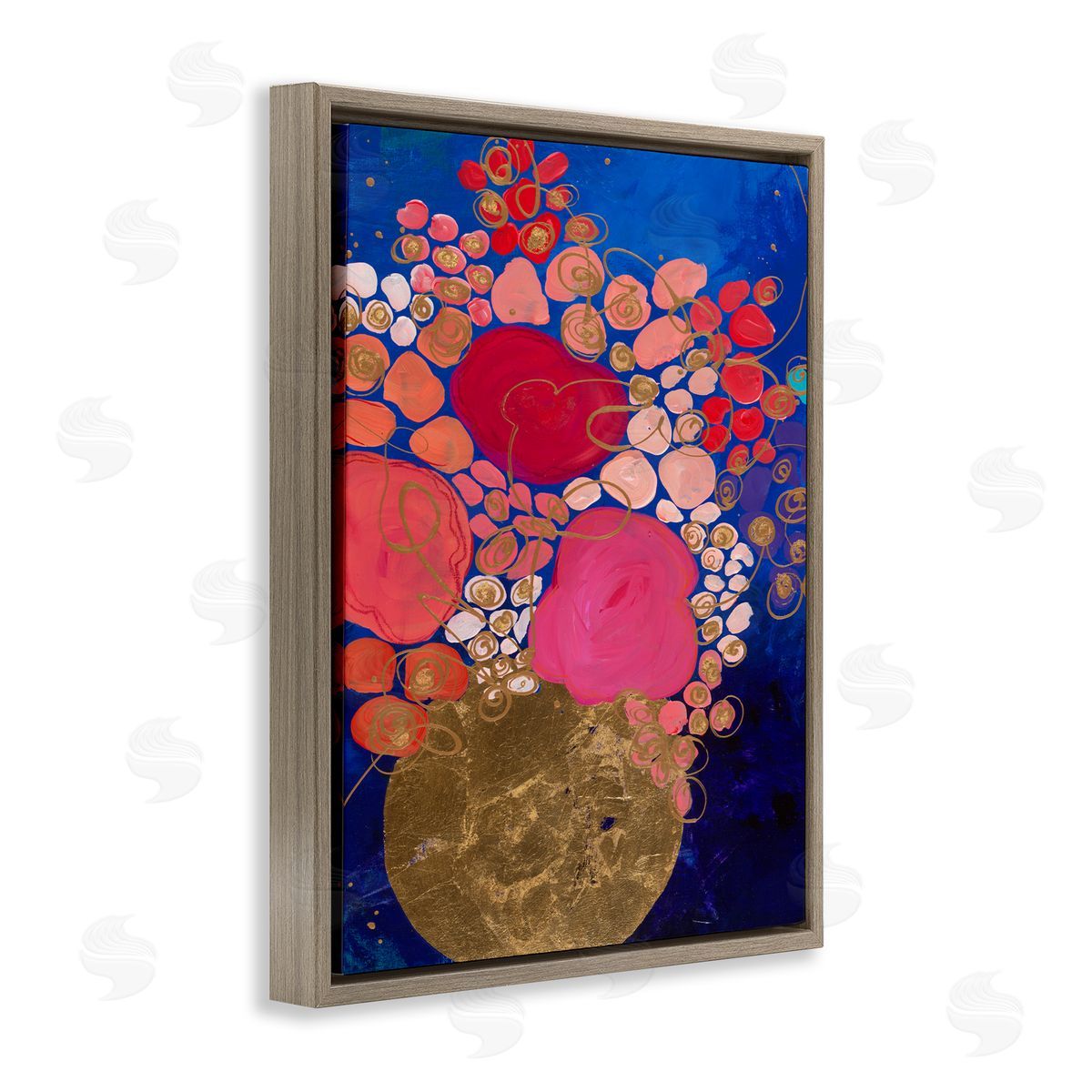 Bunches of Happy Red Brown Floating Frame Canvas Wall Art, Home Decor by Ruth Fromstein