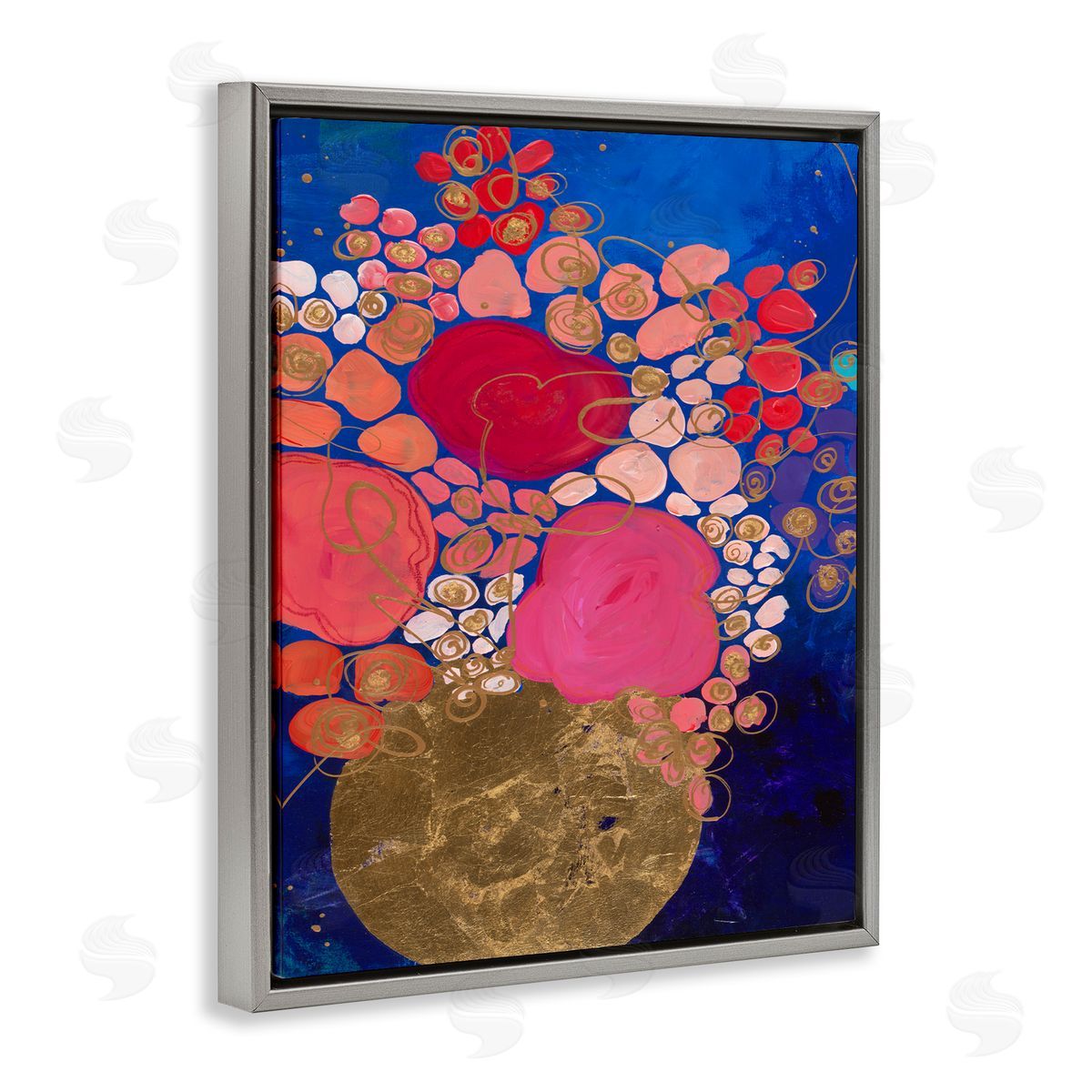 Bunches of Happy Red Grey Floating Frame Canvas Wall Art, Home Decor by Ruth Fromstein