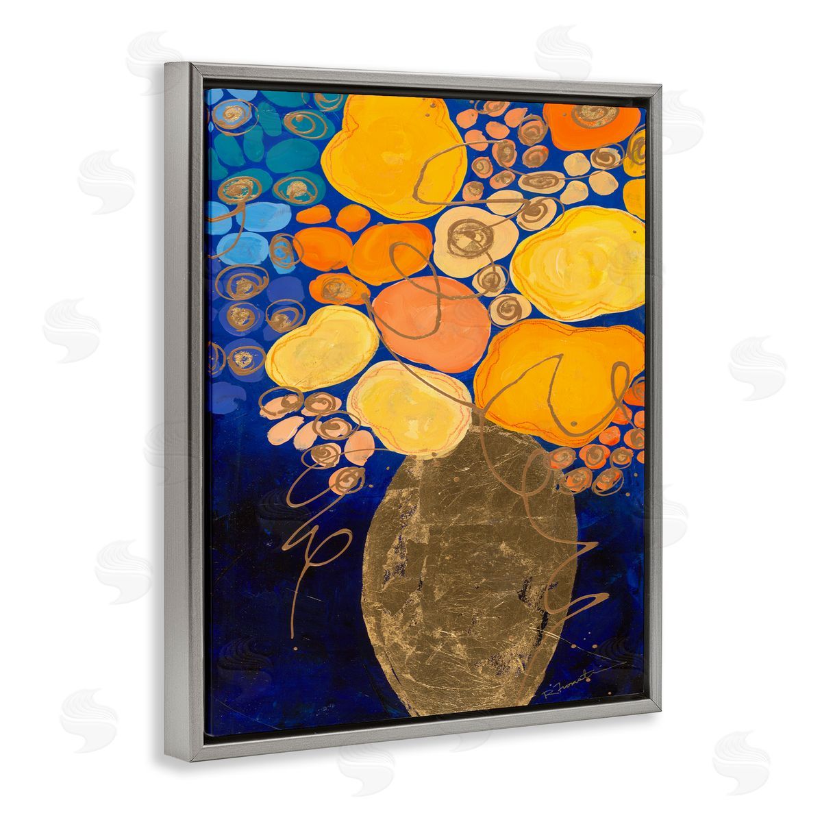 Bunches of Happy Yellow Grey Floating Frame Canvas Wall Art, Home Decor by Ruth Fromstein