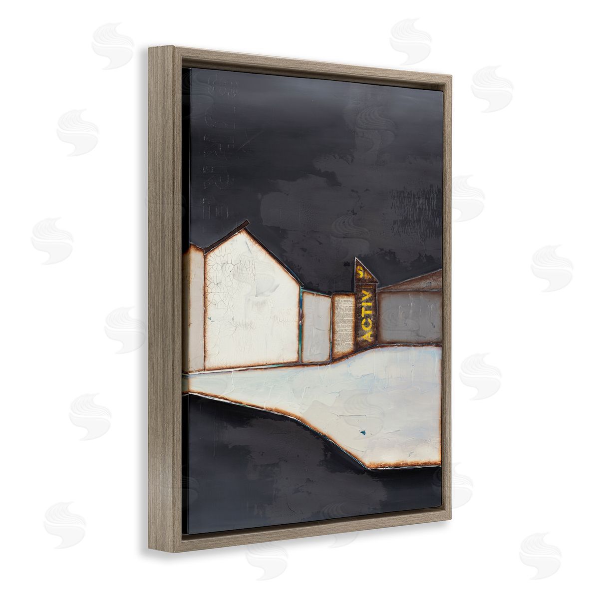 Surrender Abstract Cityscape Brown Floating Frame Canvas Wall Art, Home Decor by Laura Van Horne
