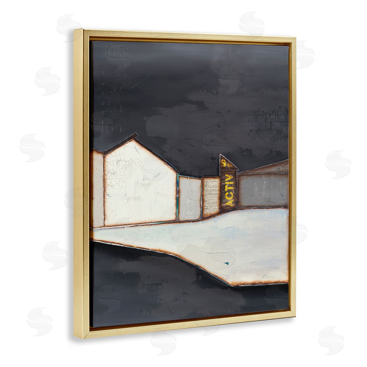 Surrender Abstract Cityscape Gold Floating Frame Canvas Wall Art, Home Decor by Laura Van Horne