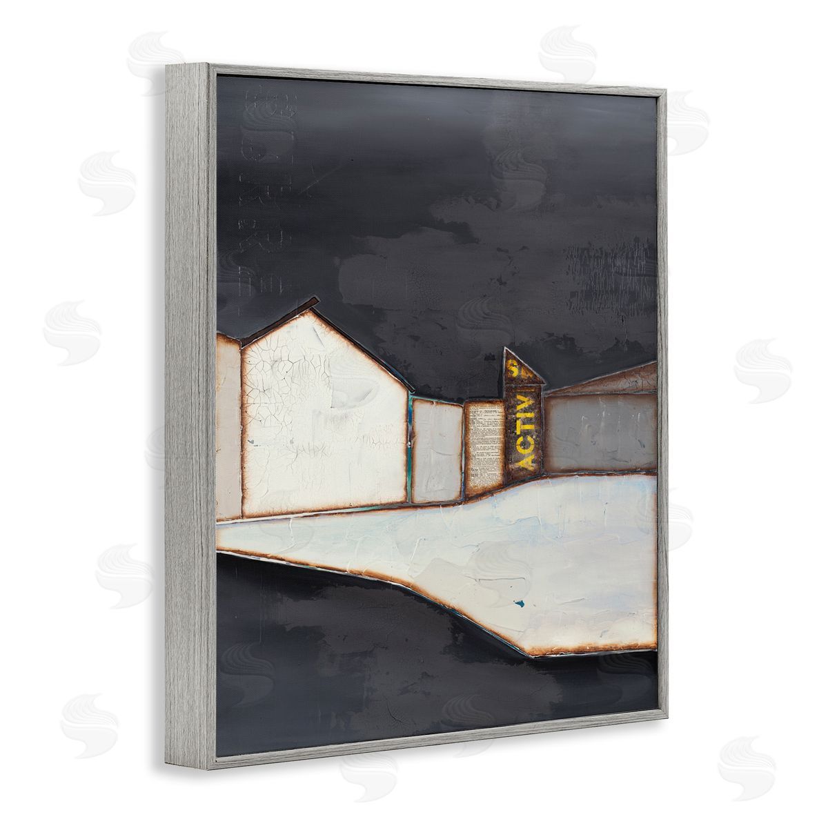 Surrender Abstract Cityscape Grey Frame Print Wall Art, Home Decor by Laura Van Horne