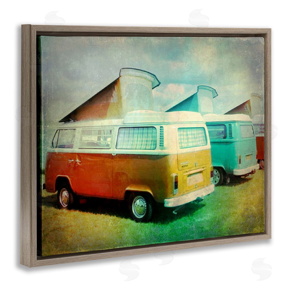 Beach Vans Retro Photography Brown Floating Frame Canvas Wall Art, Home Decor by Ashley Calhoun