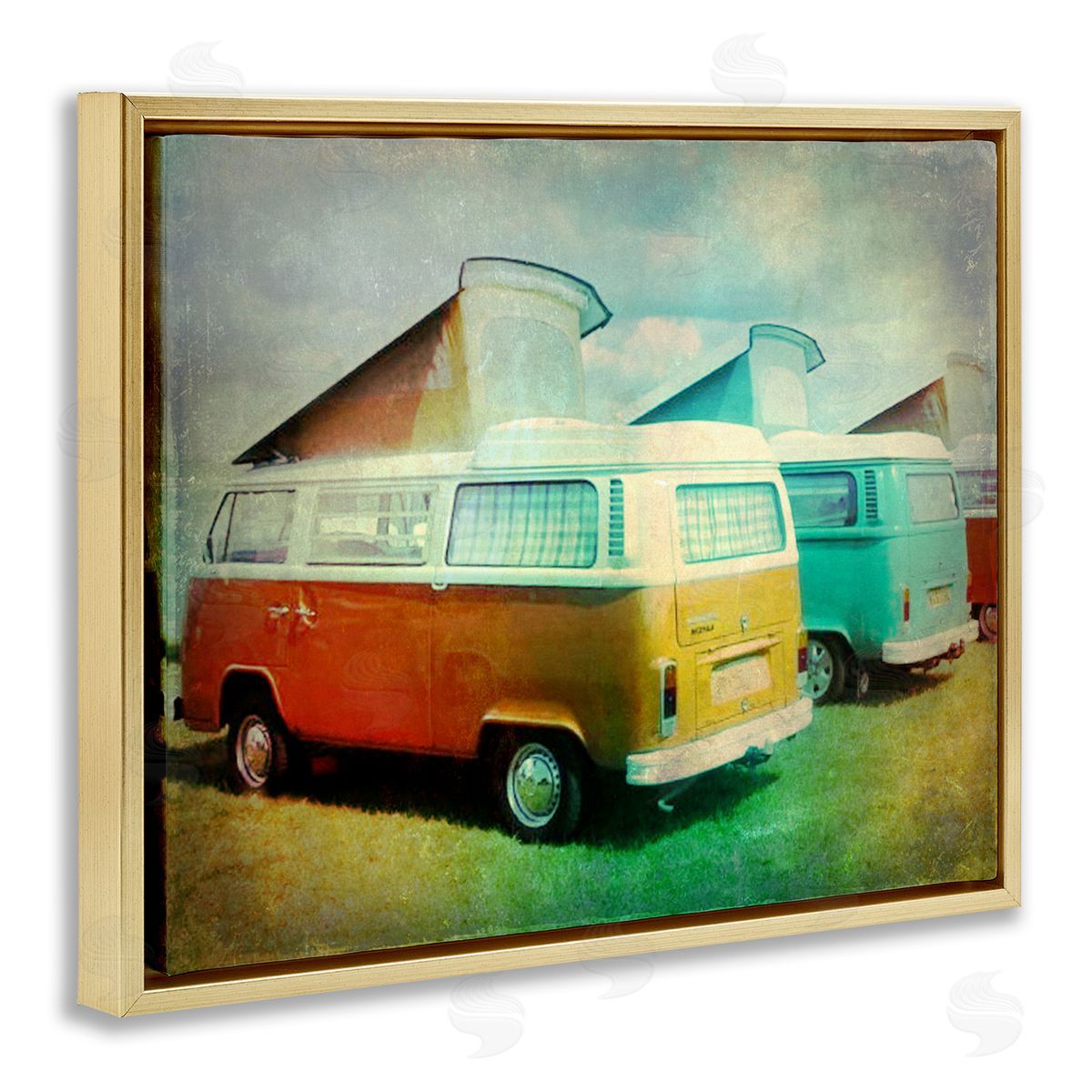 Beach Vans Retro Photography Gold Floating Frame Canvas Wall Art, Home Decor by Ashley Calhoun