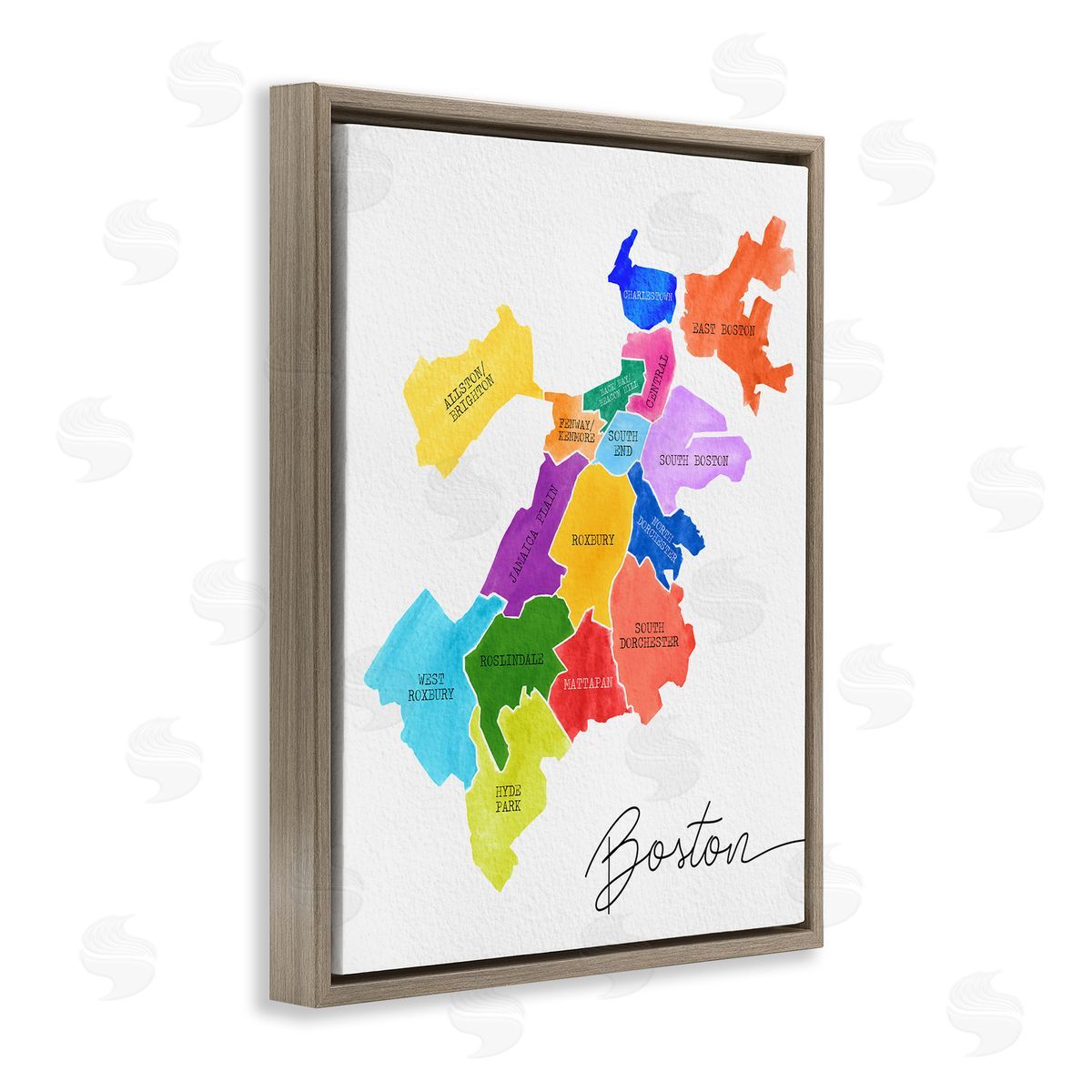 Colorful Boston MA Map Brown Floating Frame Canvas Wall Art, Home Decor by Stupell Studio
