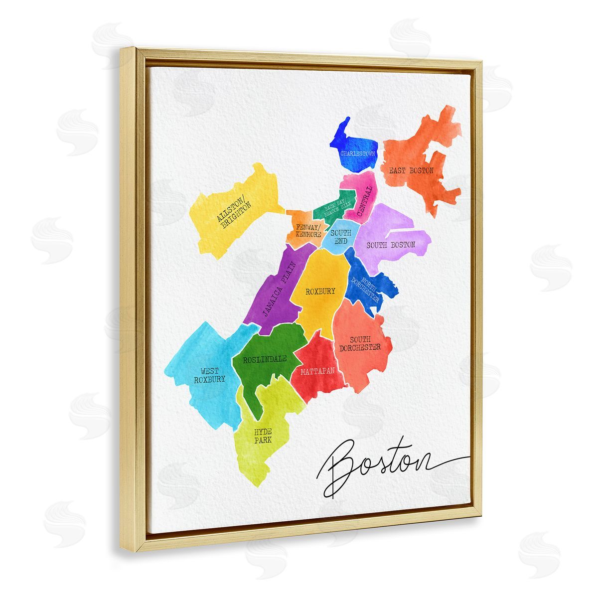 Colorful Boston MA Map Gold Floating Frame Canvas Wall Art, Home Decor by Stupell Studio