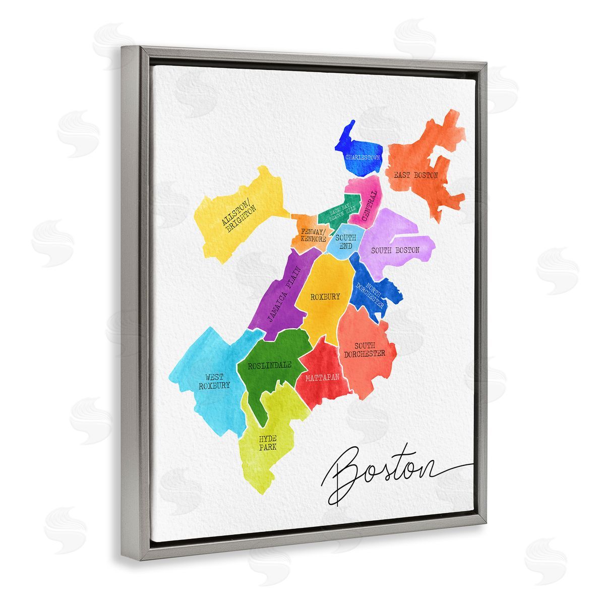 Colorful Boston MA Map Grey Floating Frame Canvas Wall Art, Home Decor by Stupell Studio