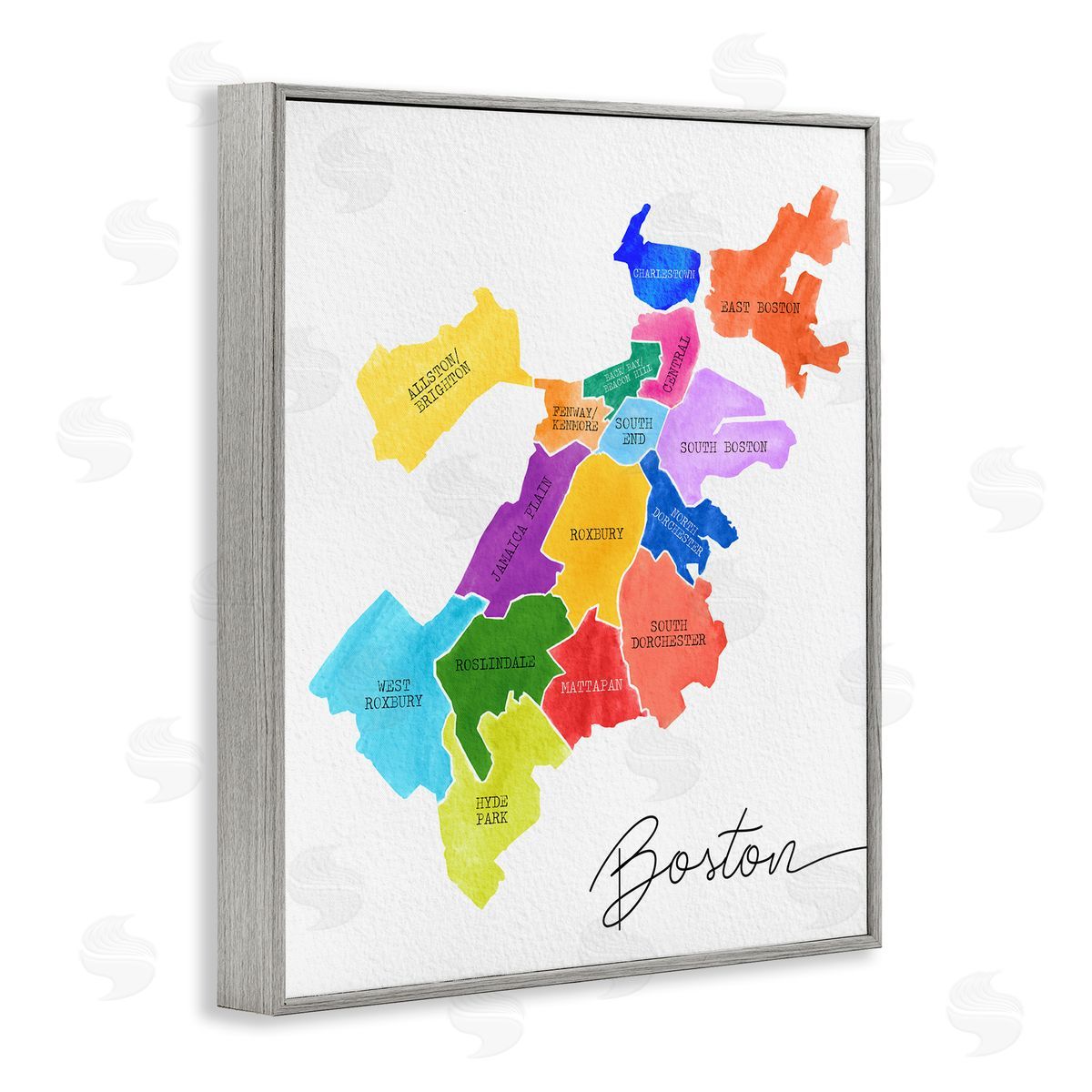 Colorful Boston MA Map Grey Frame Print Wall Art, Home Decor by Stupell Studio
