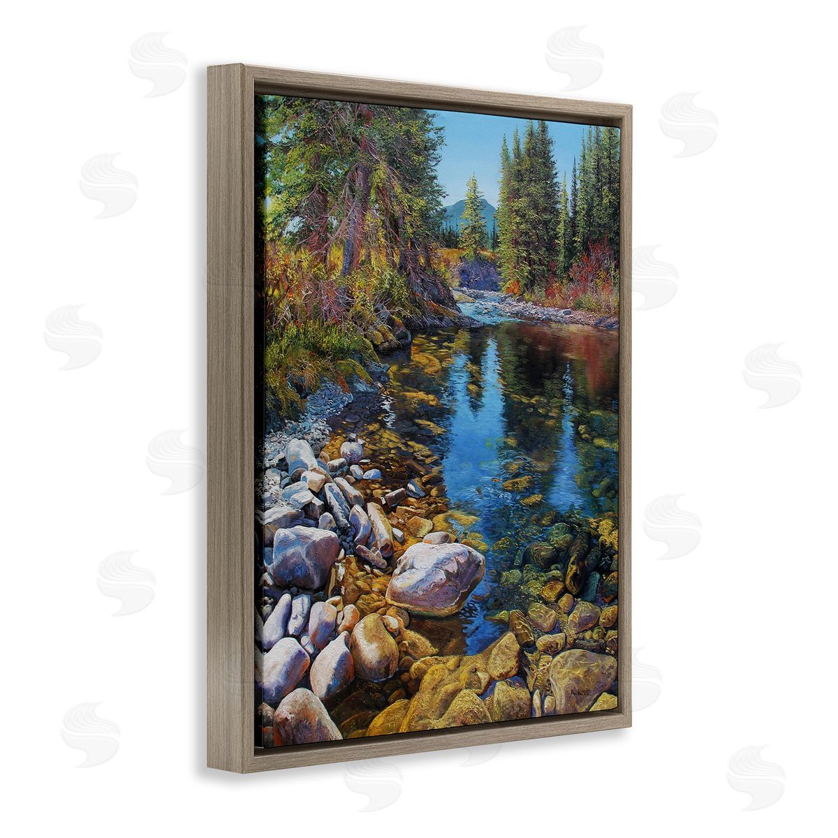 Stoney Creek Forest Landscape Brown Floating Frame Canvas Wall Art, Home Decor by Andrew Kiss
