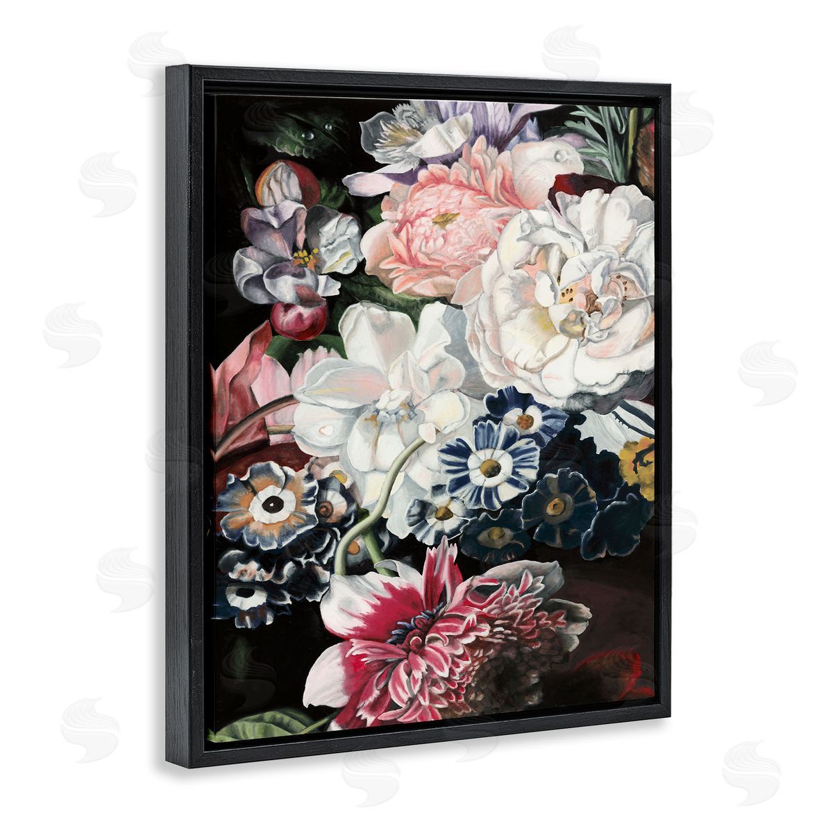Vintage Blooming Florals Black Floating Frame Canvas Wall Art, Home Decor by Naomi McCavitt