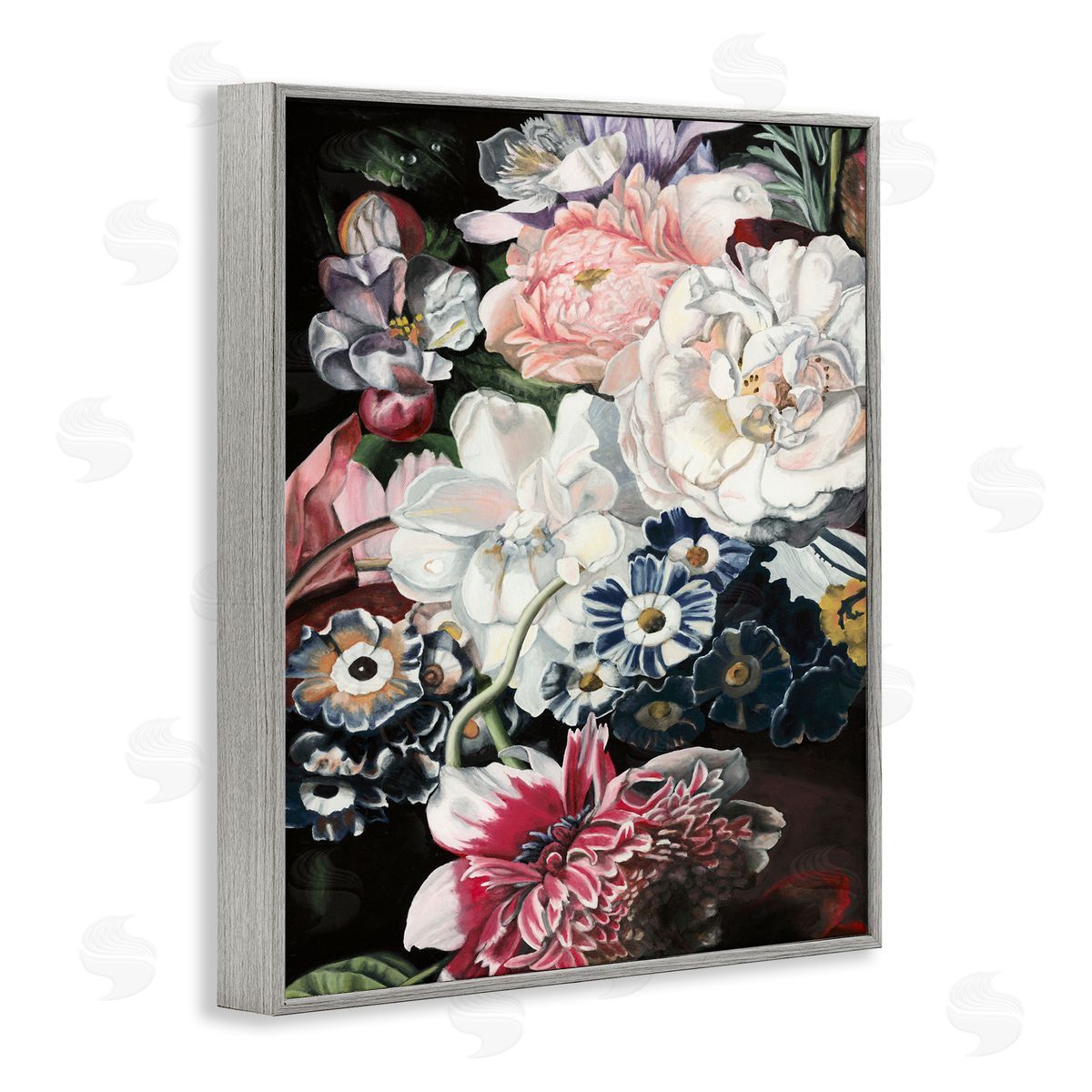 Vintage Blooming Florals Grey Frame Print Wall Art, Home Decor by Naomi McCavitt