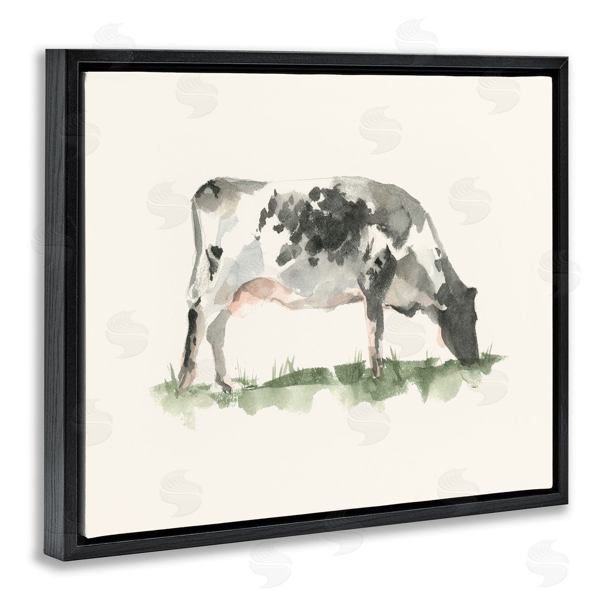 Grazing Farm Animal Cattle Black Floating Frame Canvas Wall Art, Home Decor by Ethan Harper