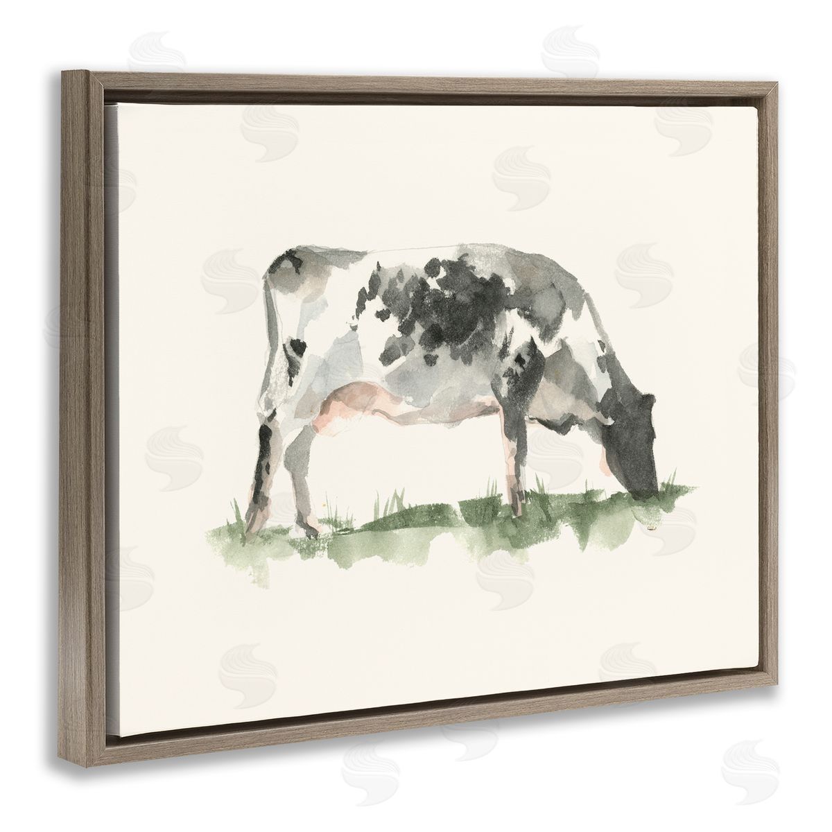Grazing Farm Animal Cattle Brown Floating Frame Canvas Wall Art, Home Decor by Ethan Harper