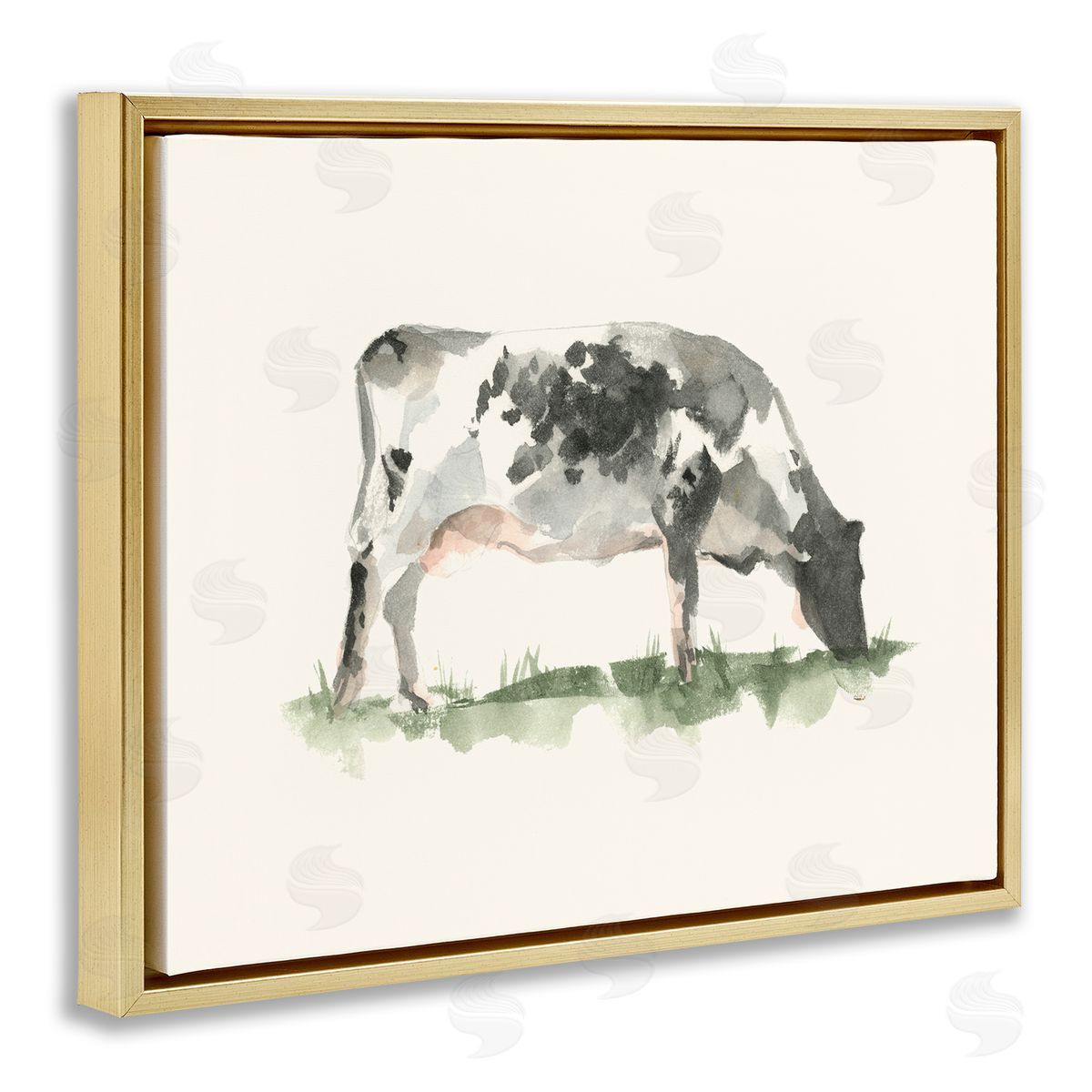 Grazing Farm Animal Cattle Gold Floating Frame Canvas Wall Art, Home Decor by Ethan Harper