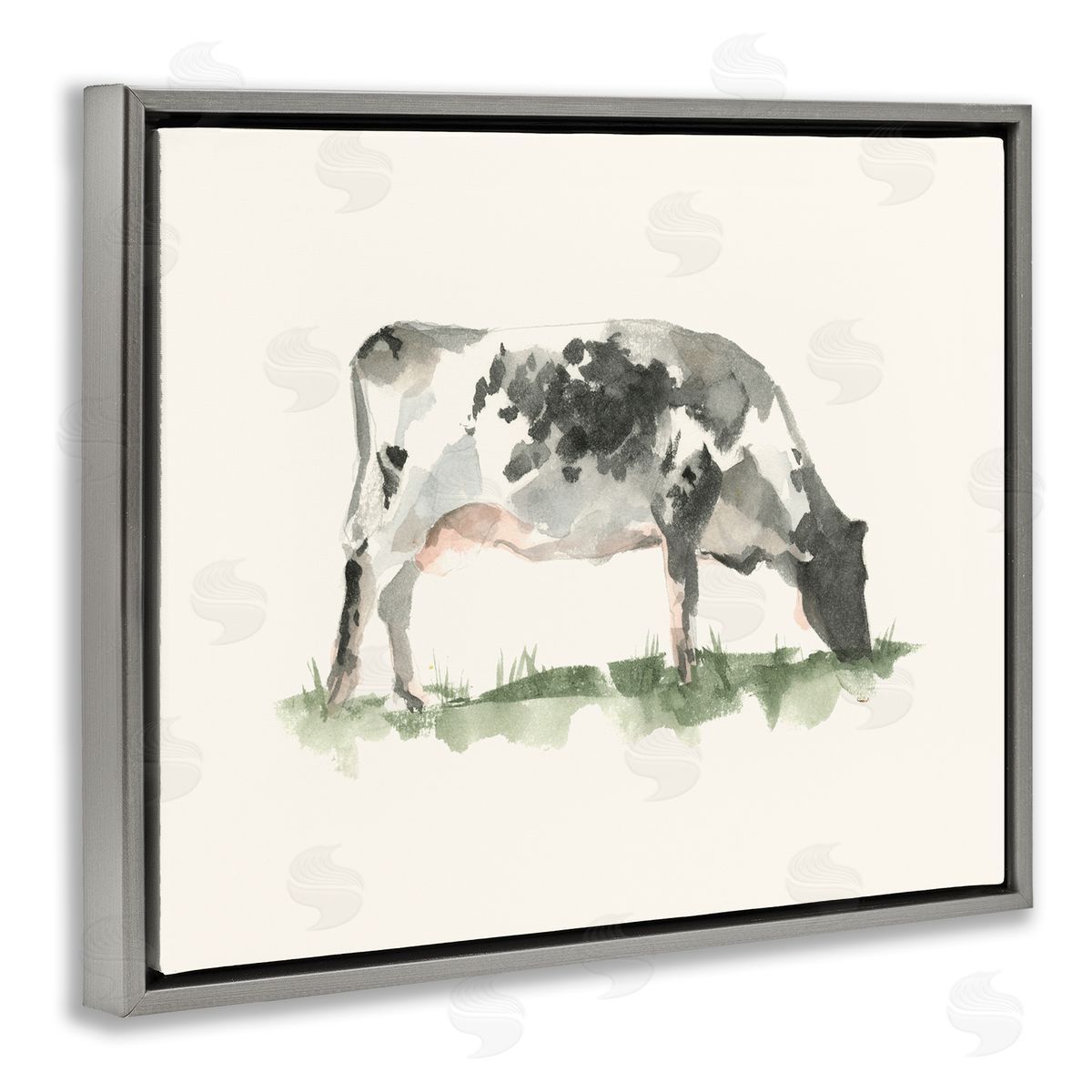 Grazing Farm Animal Cattle Grey Floating Frame Canvas Wall Art, Home Decor by Ethan Harper