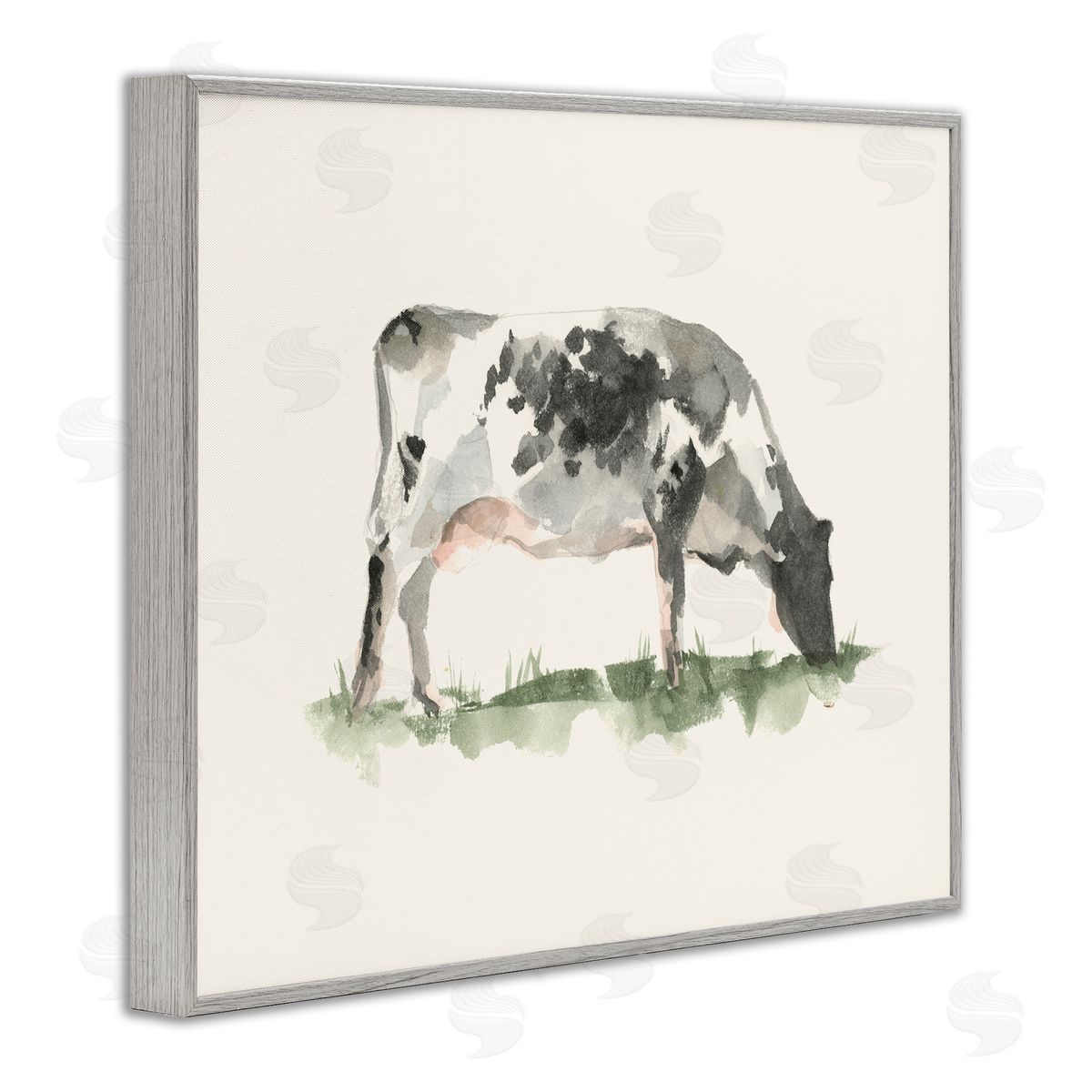 Grazing Farm Animal Cattle Grey Frame Print Wall Art, Home Decor by Ethan Harper