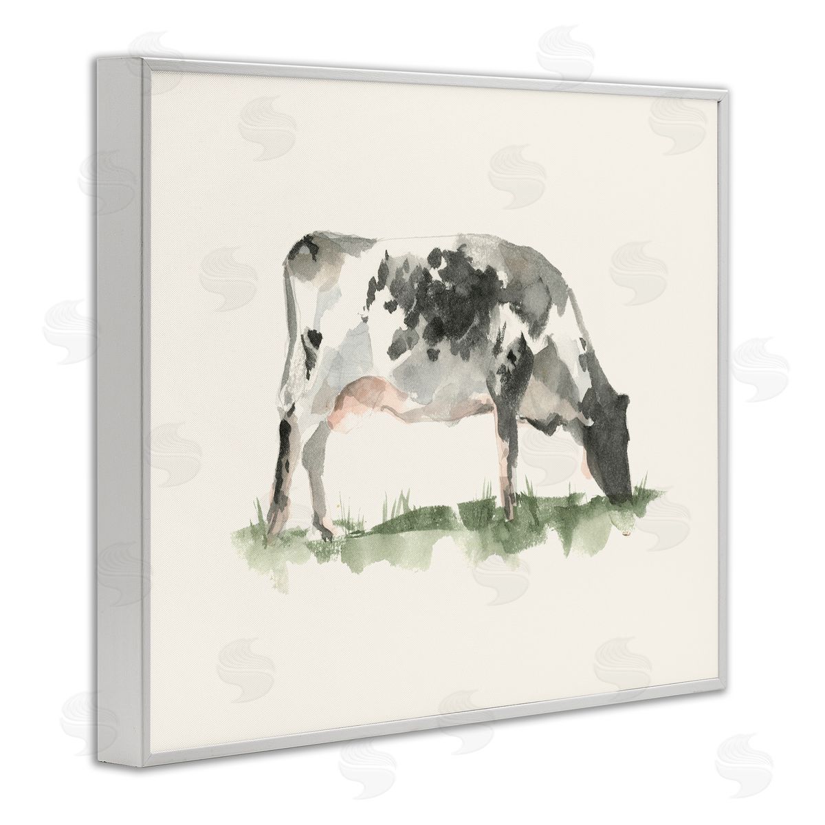 Grazing Farm Animal Cattle White Frame Print Wall Art, Home Decor by Ethan Harper