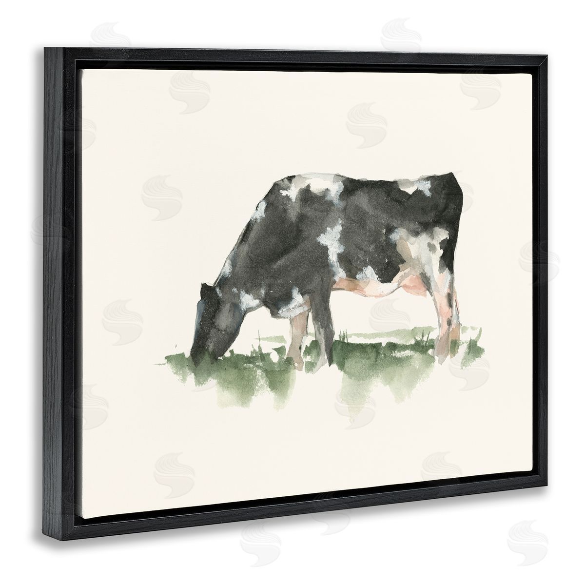 Grazing Farm Animal Cow Black Floating Frame Canvas Wall Art, Home Decor by Ethan Harper