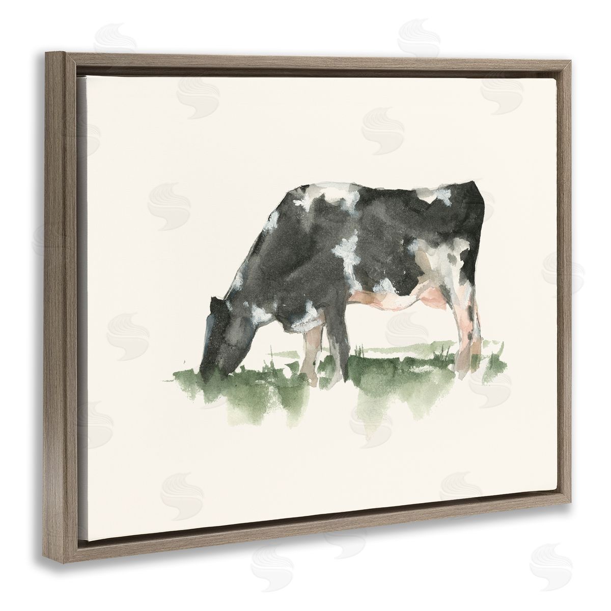Grazing Farm Animal Cow Brown Floating Frame Canvas Wall Art, Home Decor by Ethan Harper