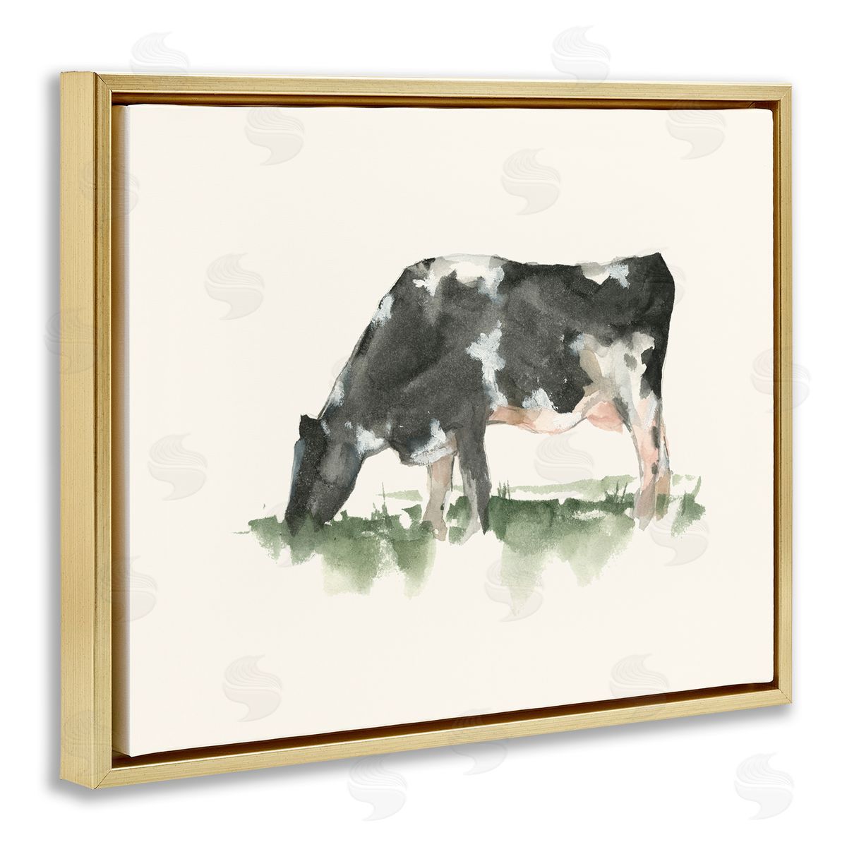 Grazing Farm Animal Cow Gold Floating Frame Canvas Wall Art, Home Decor by Ethan Harper