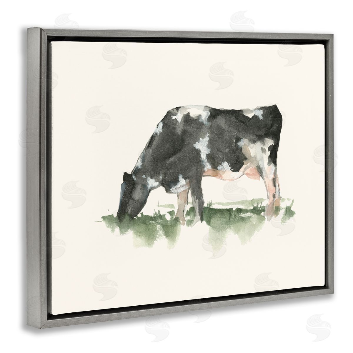 Grazing Farm Animal Cow Grey Floating Frame Canvas Wall Art, Home Decor by Ethan Harper