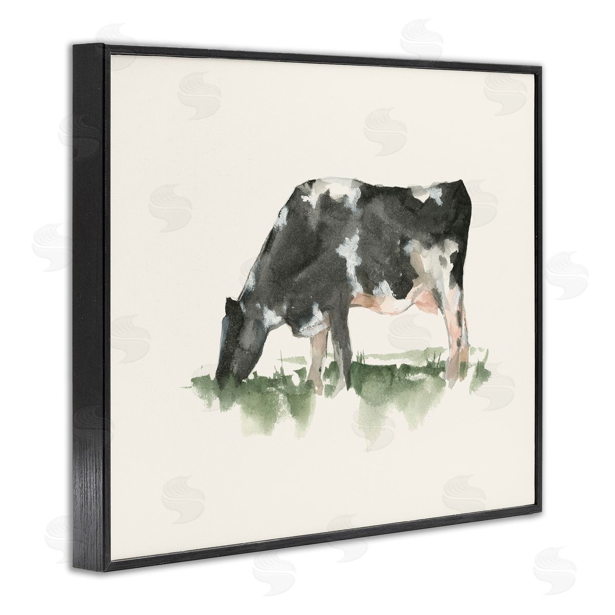 Grazing Farm Animal Cow Black Frame Print Wall Art, Home Decor by Ethan Harper
