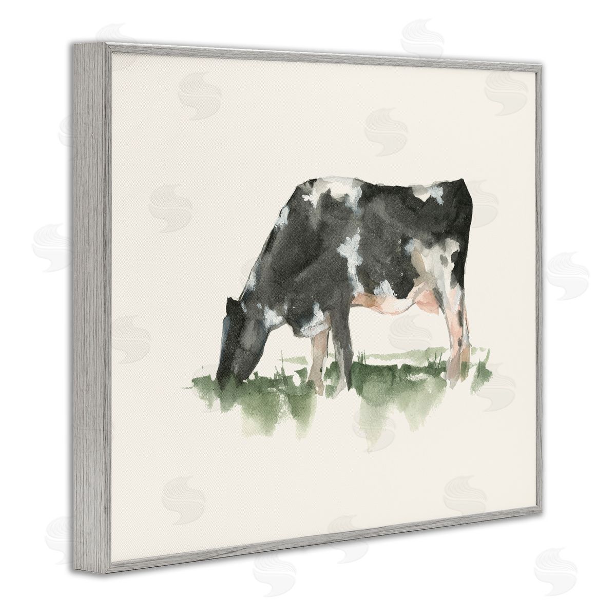 Grazing Farm Animal Cow Grey Frame Print Wall Art, Home Decor by Ethan Harper