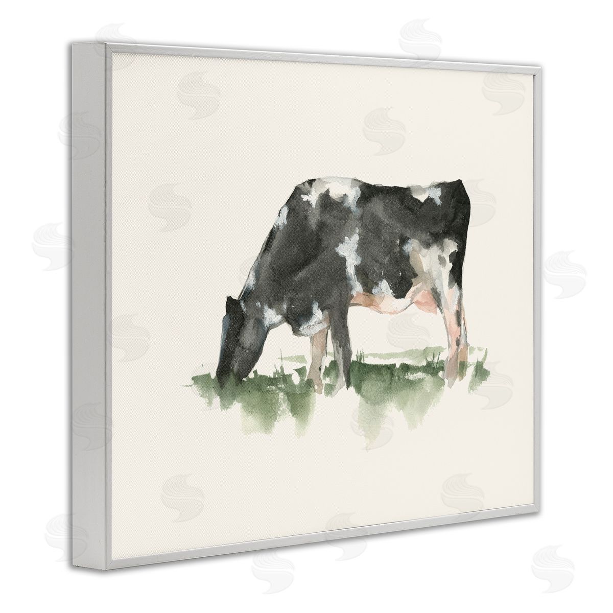 Grazing Farm Animal Cow White Frame Print Wall Art, Home Decor by Ethan Harper