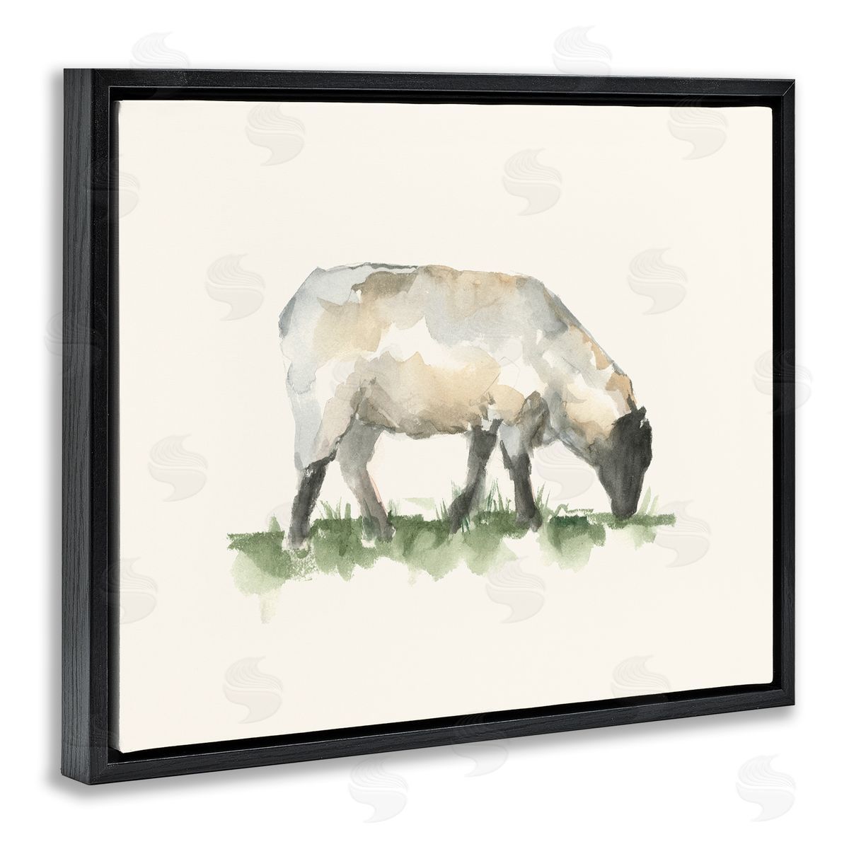 Grazing Farm Animal Sheep Black Floating Frame Canvas Wall Art, Home Decor by Ethan Harper