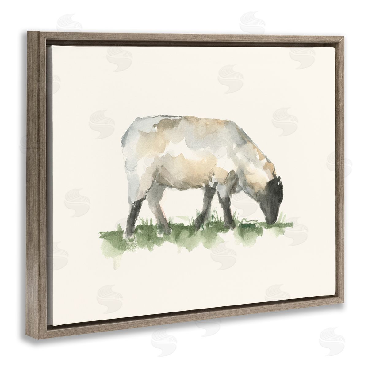 Grazing Farm Animal Sheep Brown Floating Frame Canvas Wall Art, Home Decor by Ethan Harper