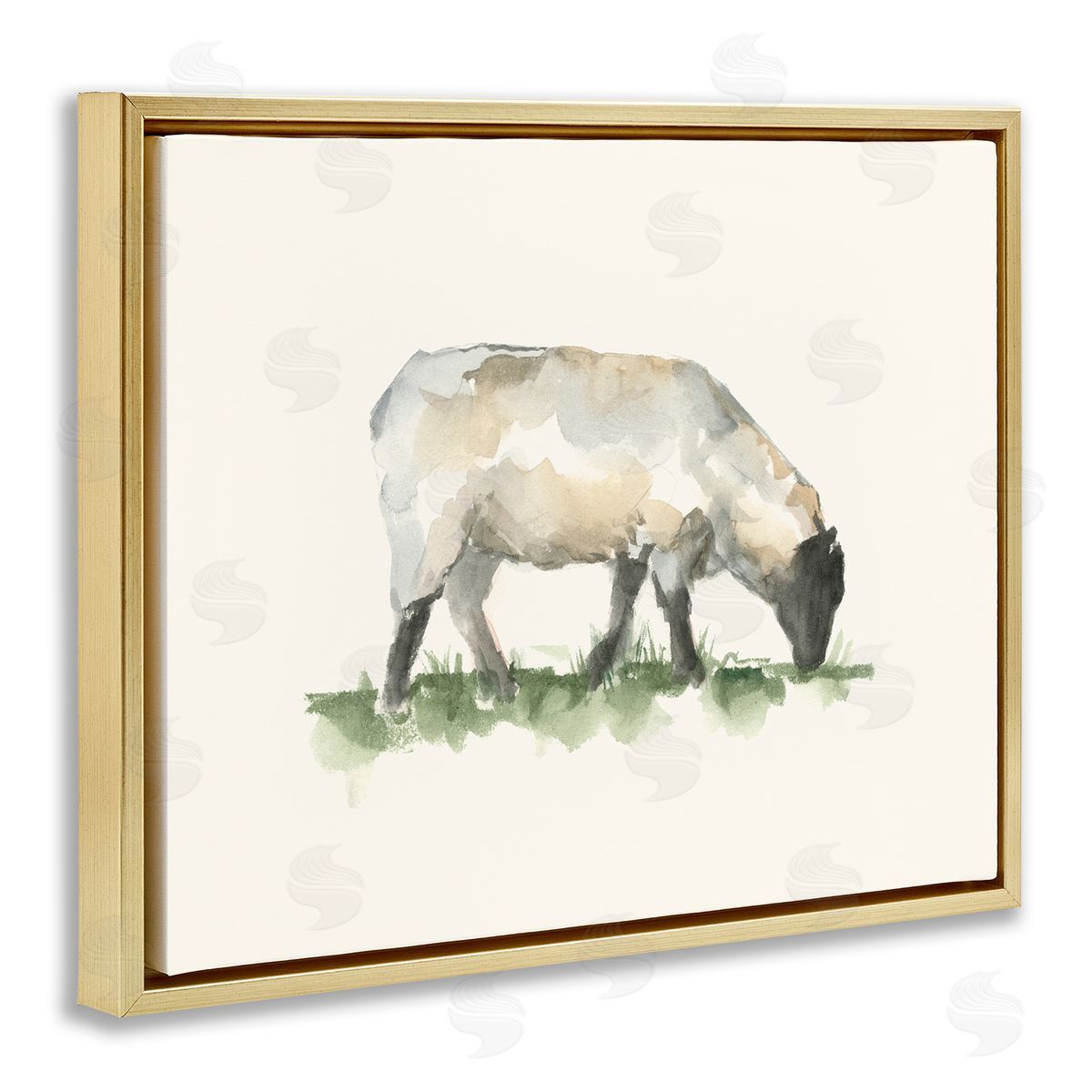Grazing Farm Animal Sheep Gold Floating Frame Canvas Wall Art, Home Decor by Ethan Harper