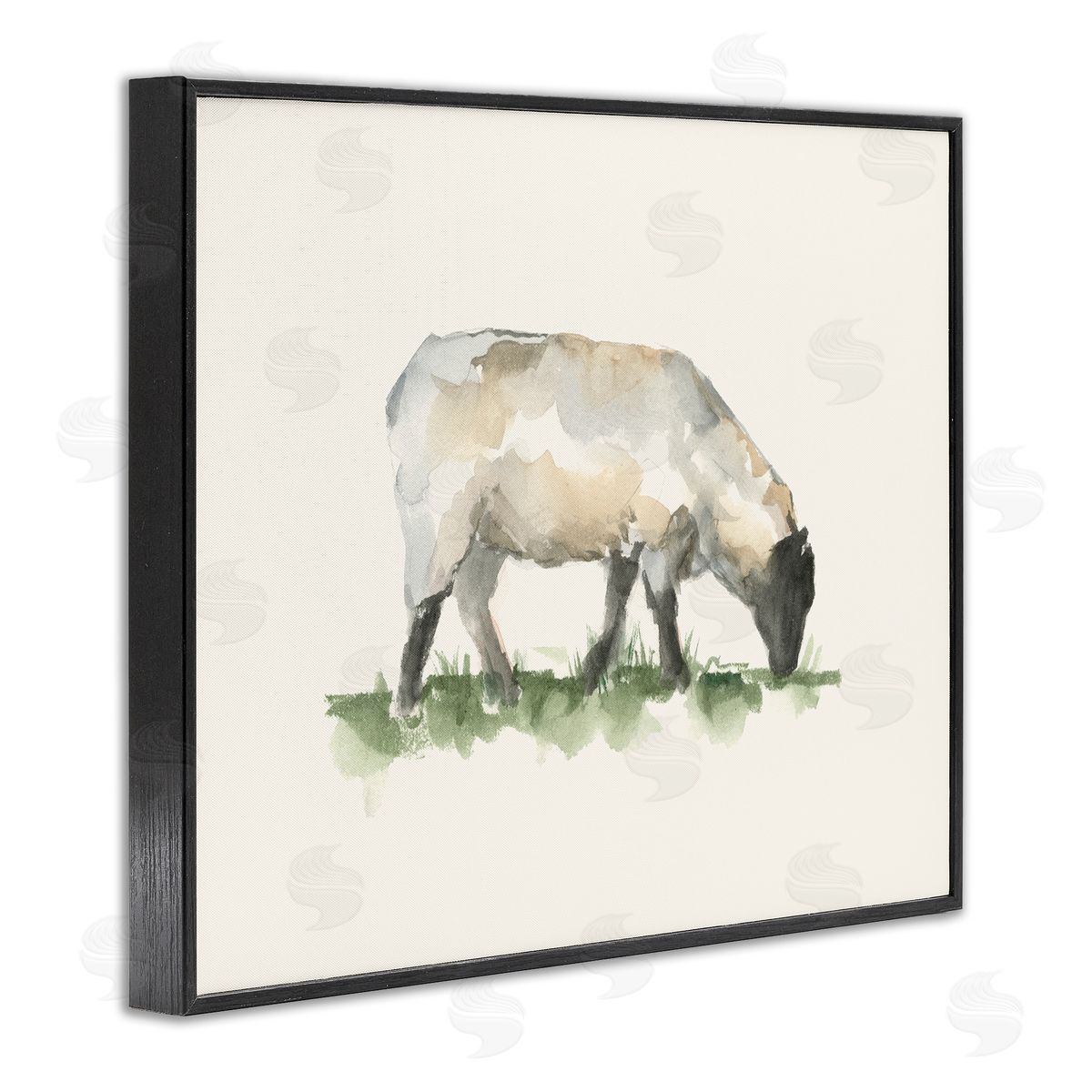 Grazing Farm Animal Sheep Black Frame Print Wall Art, Home Decor by Ethan Harper