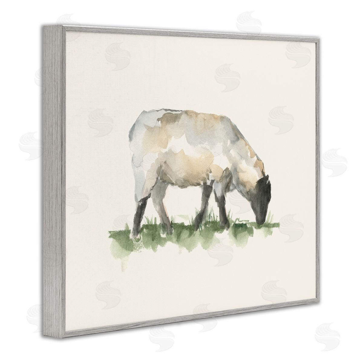 Grazing Farm Animal Sheep Grey Frame Print Wall Art, Home Decor by Ethan Harper