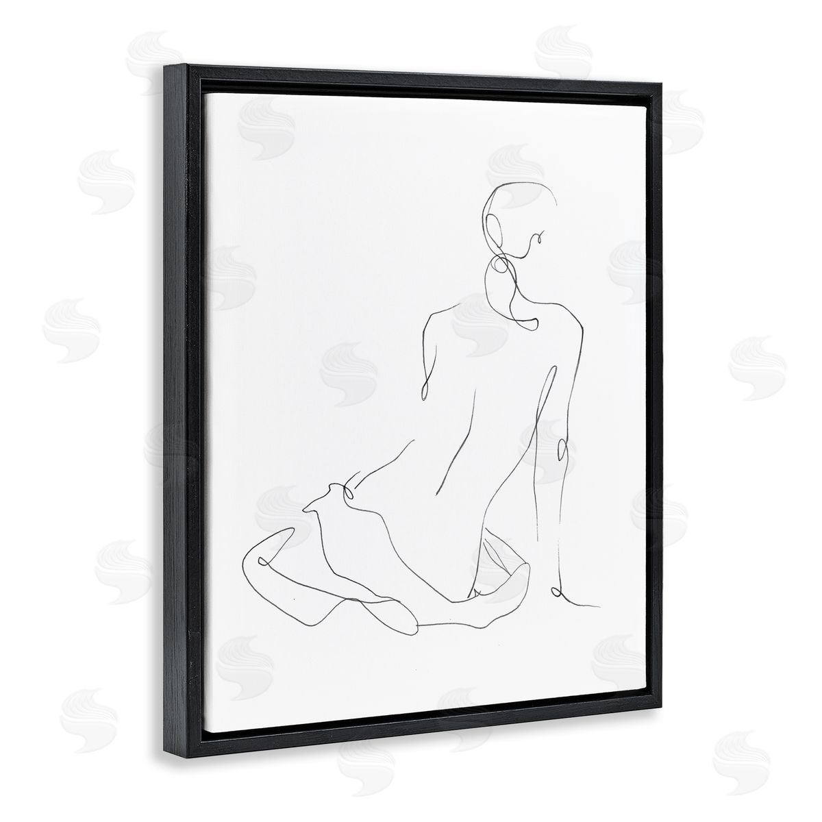 Gestural Contour Left Black Floating Frame Canvas Wall Art, Home Decor by Ethan Harper