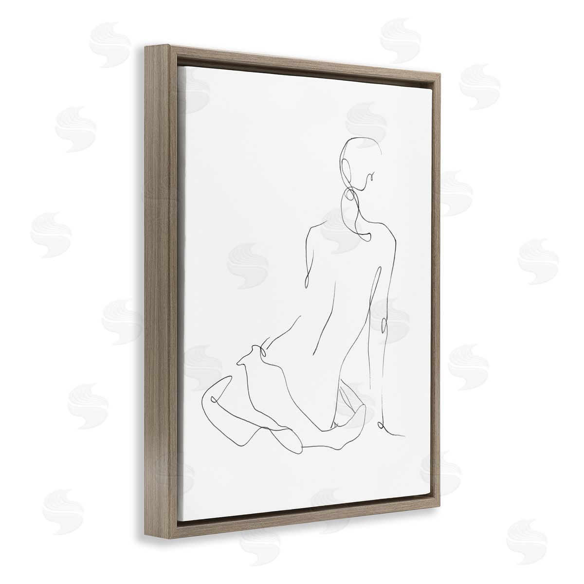 Gestural Contour Left Brown Floating Frame Canvas Wall Art, Home Decor by Ethan Harper