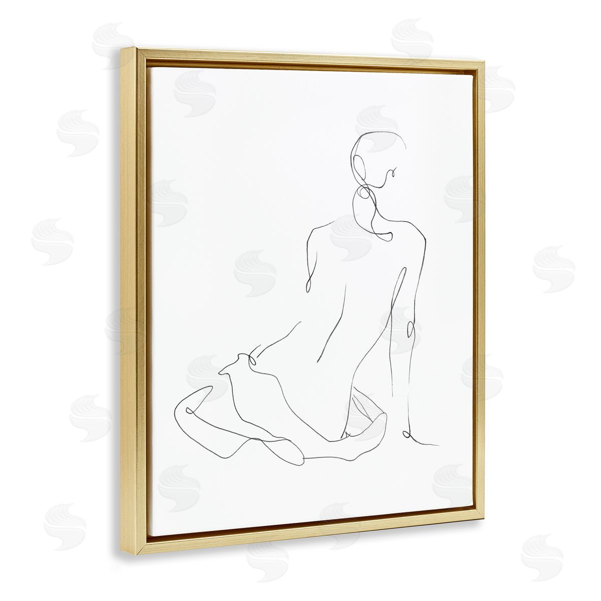 Gestural Contour Left Gold Floating Frame Canvas Wall Art, Home Decor by Ethan Harper