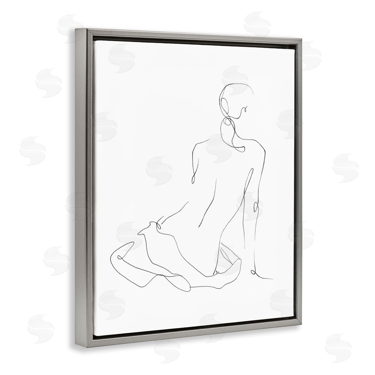 Gestural Contour Left Grey Floating Frame Canvas Wall Art, Home Decor by Ethan Harper