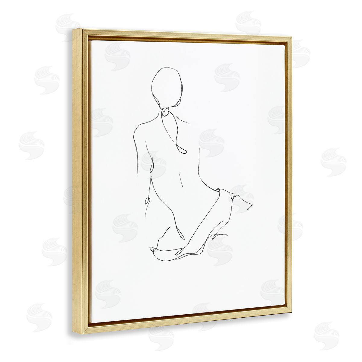 Gestural Contour Right Gold Floating Frame Canvas Wall Art, Home Decor by Ethan Harper